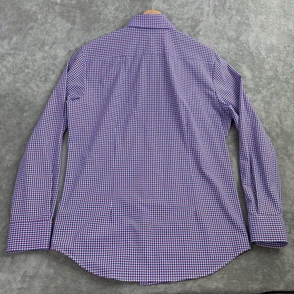 Mizzen Main Shirt Men Large Trim Purple Blue Leeward Plaid Check Button Stretch - Picture 8 of 10